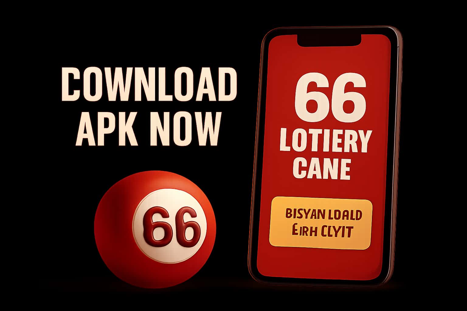 Informational scene depicting the steps to download the 66 Lottery Game APK.