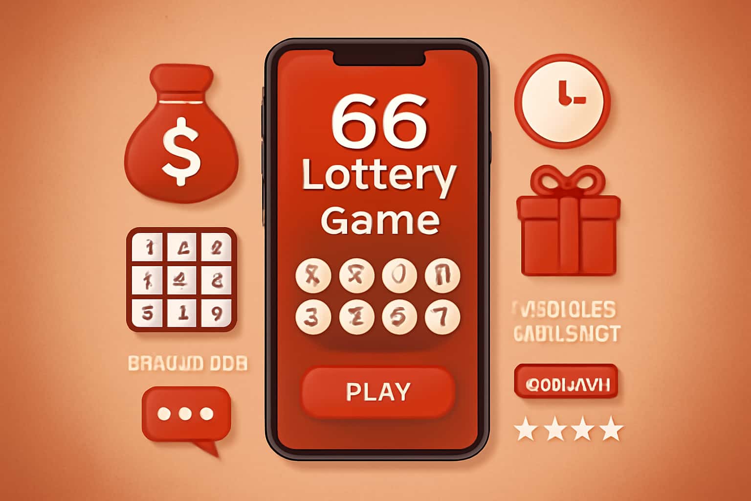 An illustrated scene showcasing the features of the 66 Lottery Game app.