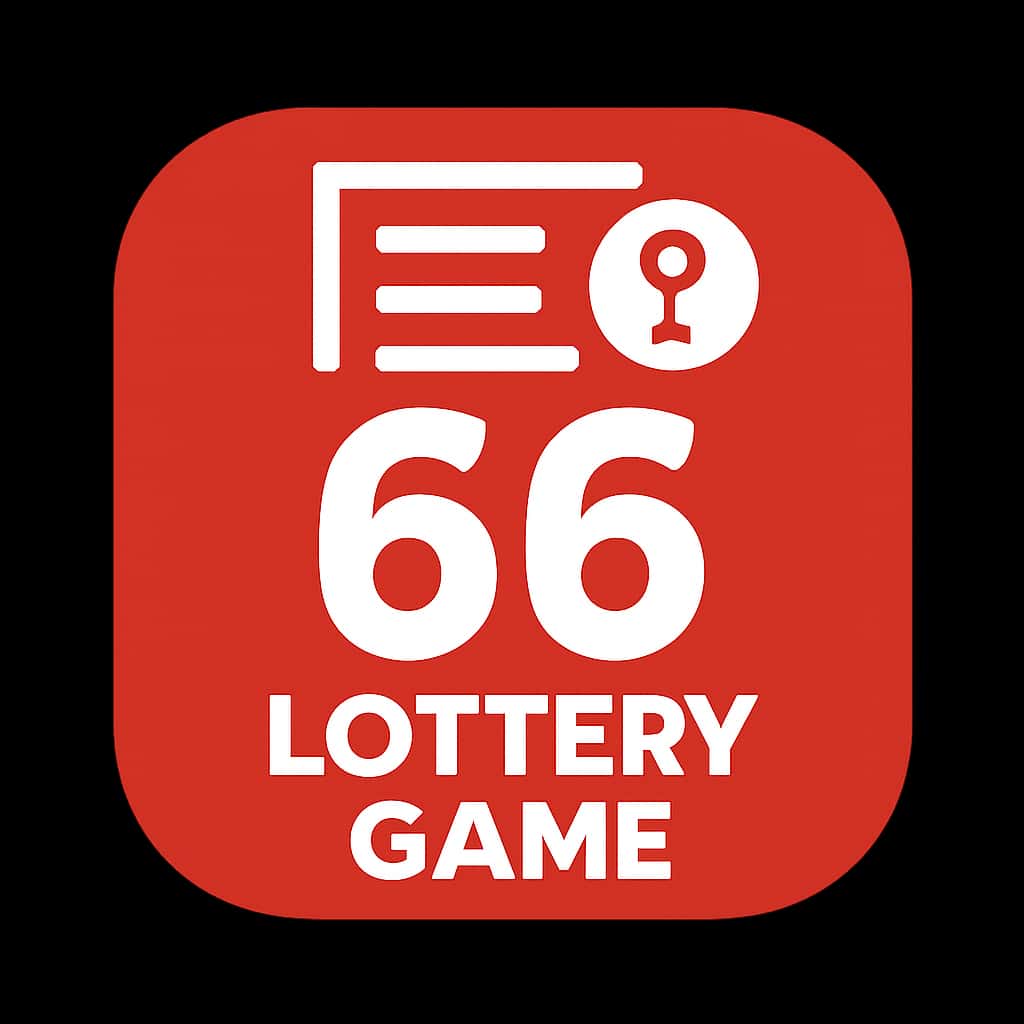 A badge representing the 66 Lottery Game app features.