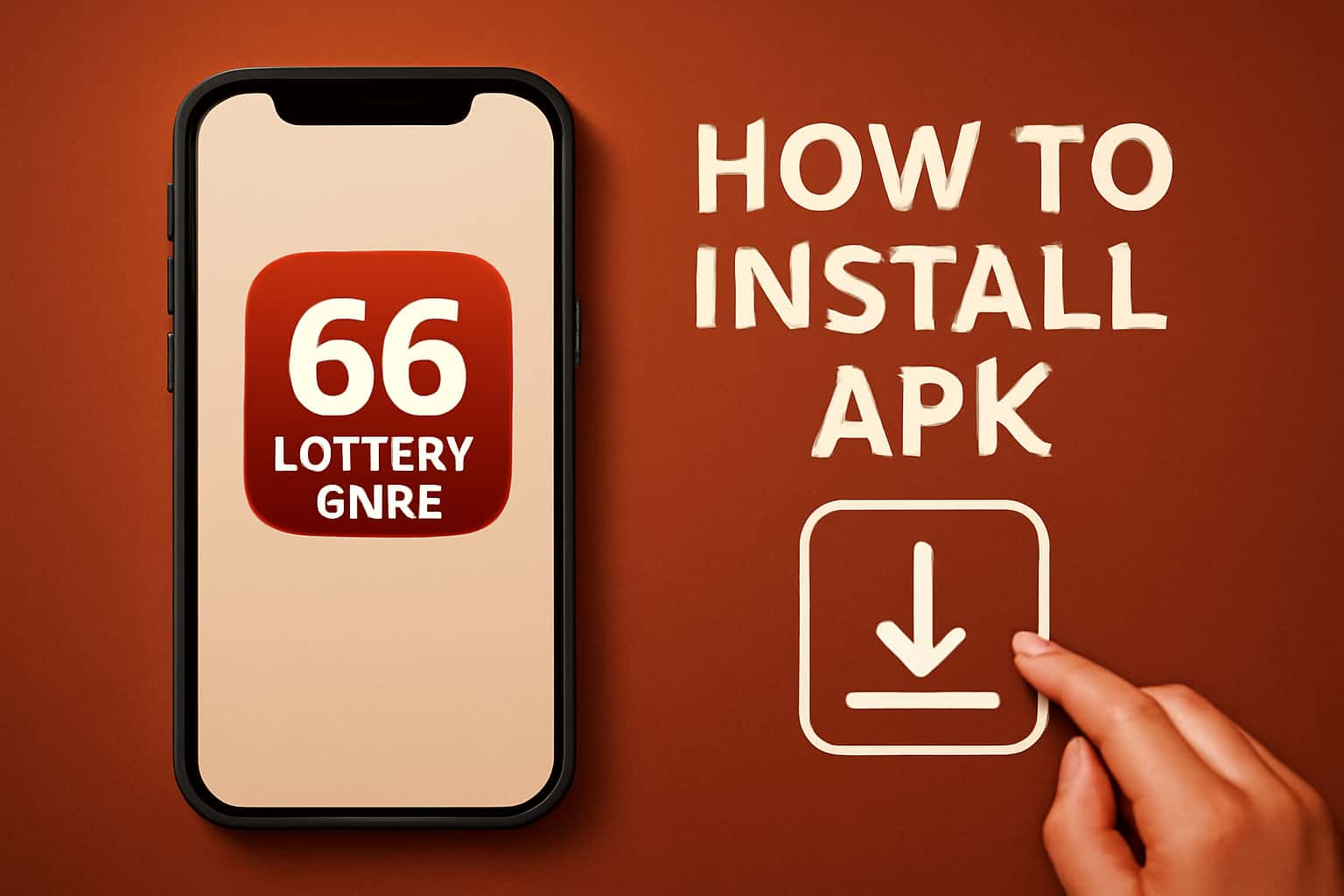Informational scene about installing the 66 Lottery Game APK.