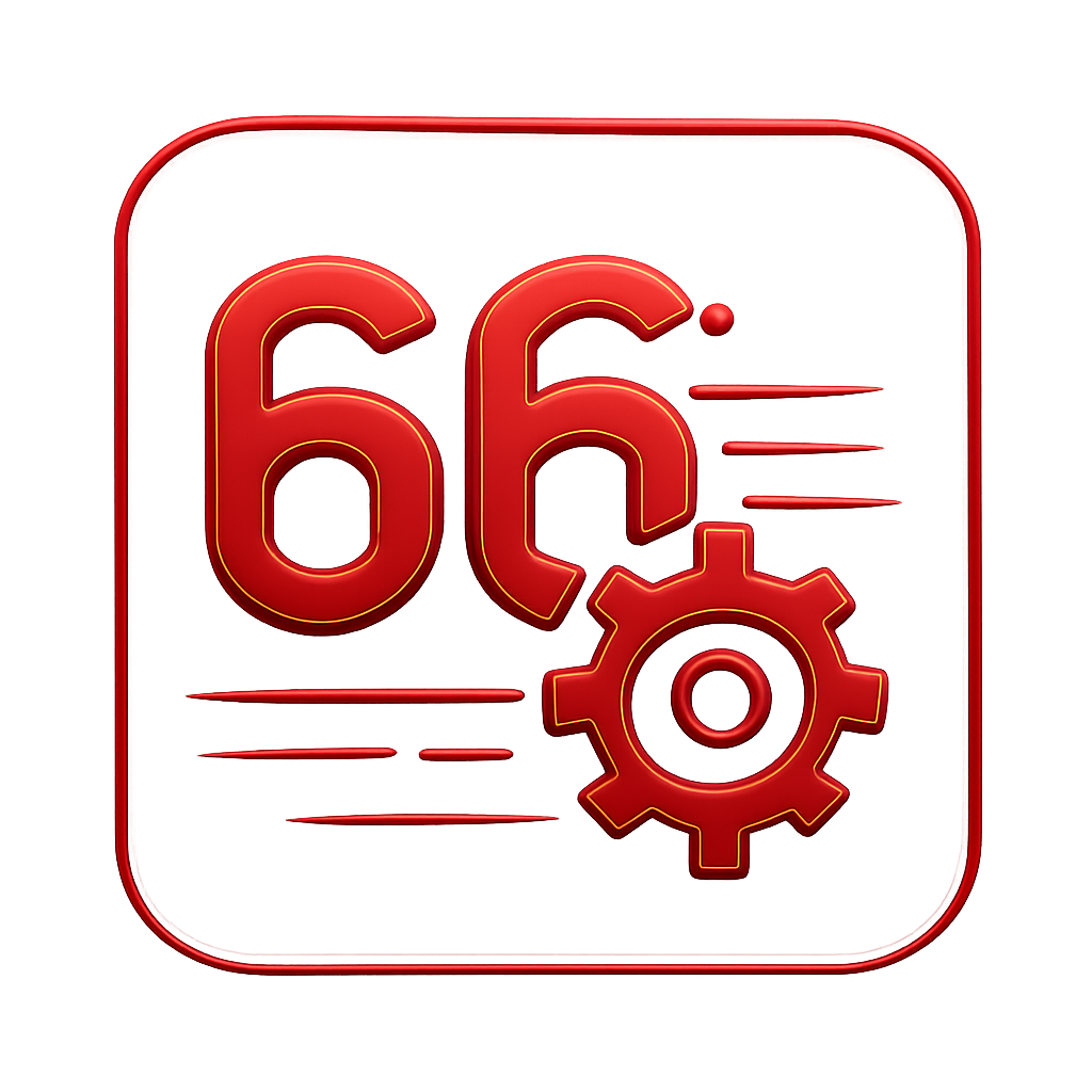 A badge representing the 66 Lottery Game app features.