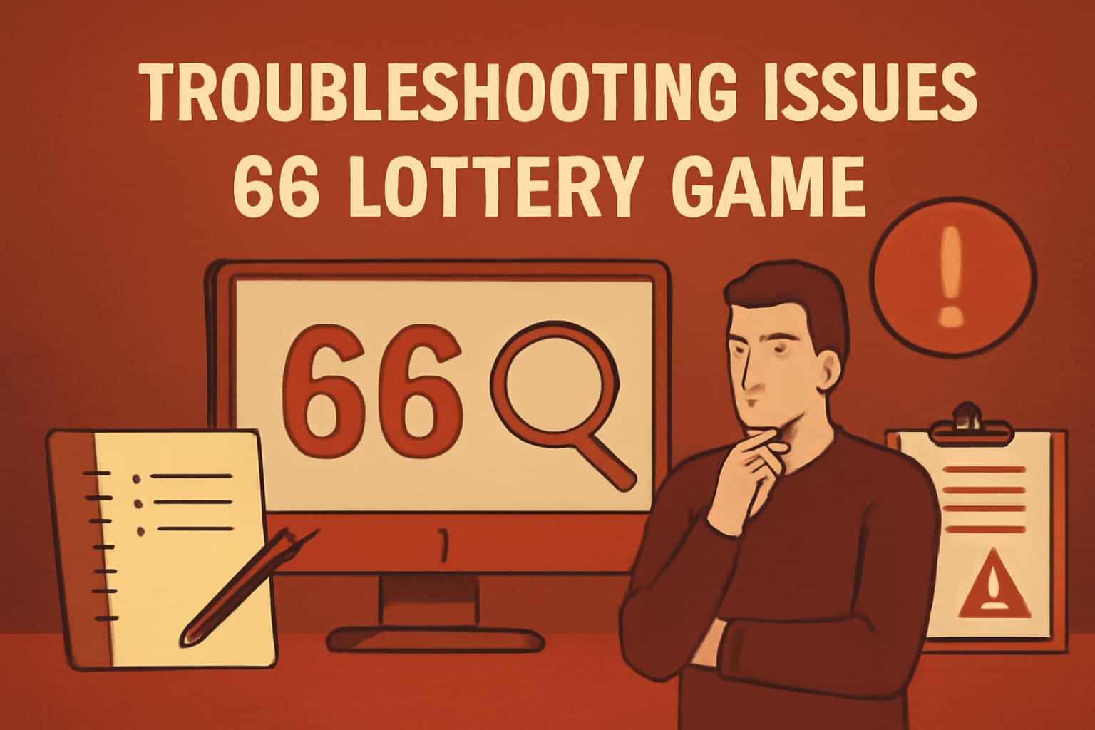 An informative scene illustrating troubleshooting methods for the 66 Lottery Game.